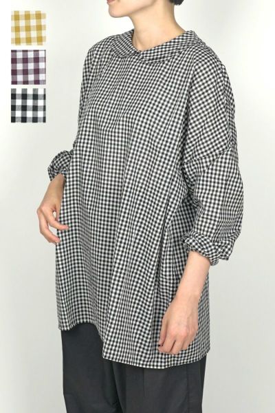 homspun(ホームスパン)ギンガムダブルフラットカラー　プルオーバーブラウス　5704
