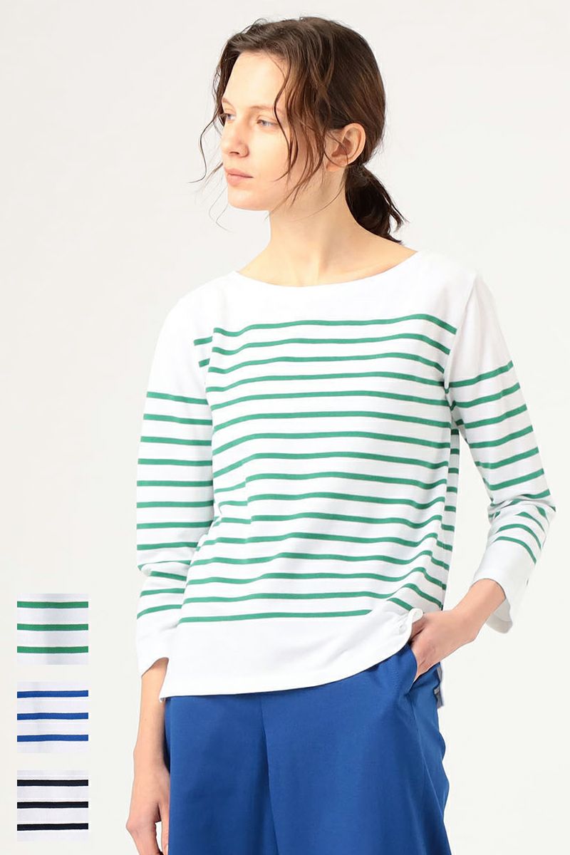 MACPHEE(マカフィー)コットンボーダー ボートネックプルオーバー 12-03-21-03705