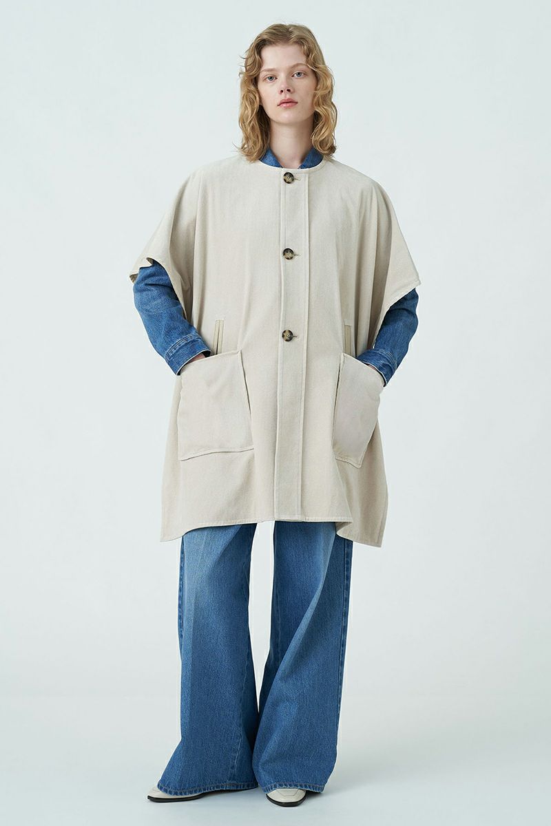 MACPHEE(マカフィー)ストレッチコーデュロイ ノーカラーマント 12-08-34-08138 -1