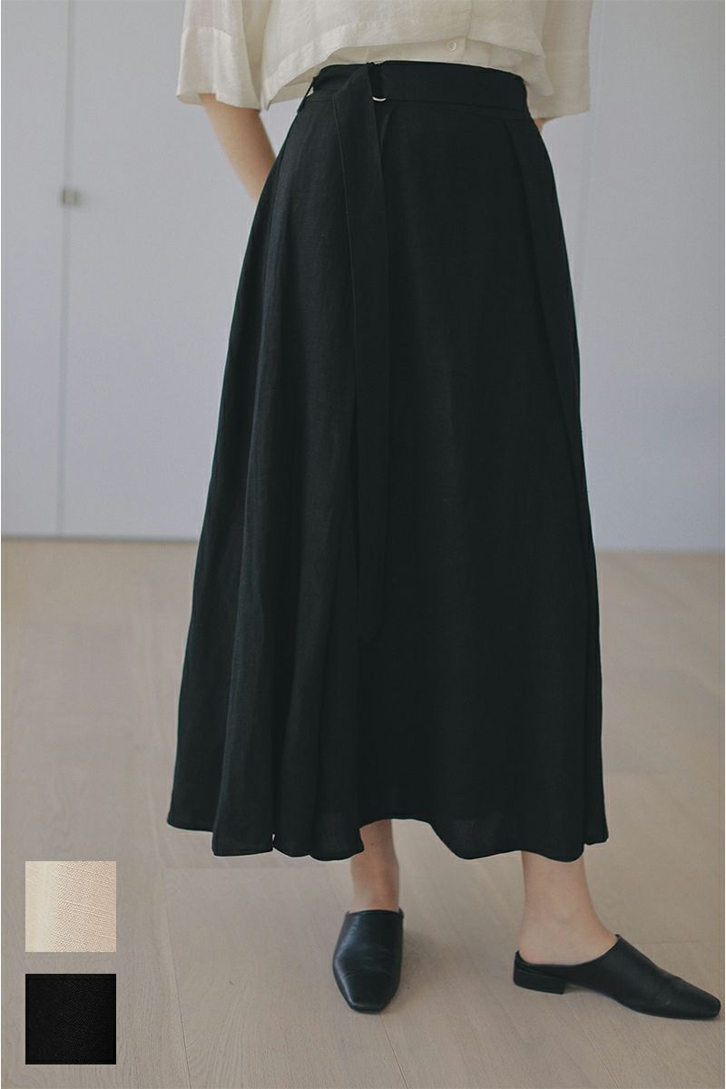 MANOF(マノフ)BELTED TUCK FLARE SKIRT ベルテッドタックフレアスカート 86109-6042