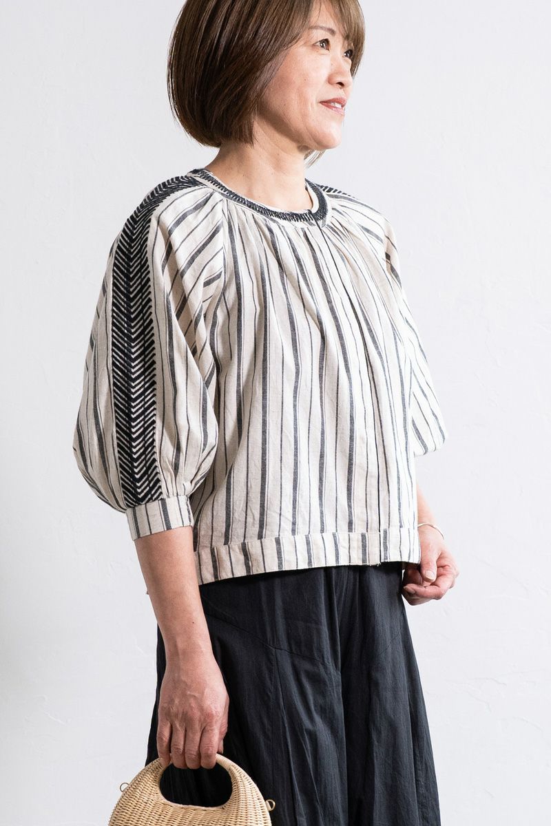 PORTE (ポルト)【広告掲載商品】<br>綿麻刺繍スリーブブラウス 88503 -1