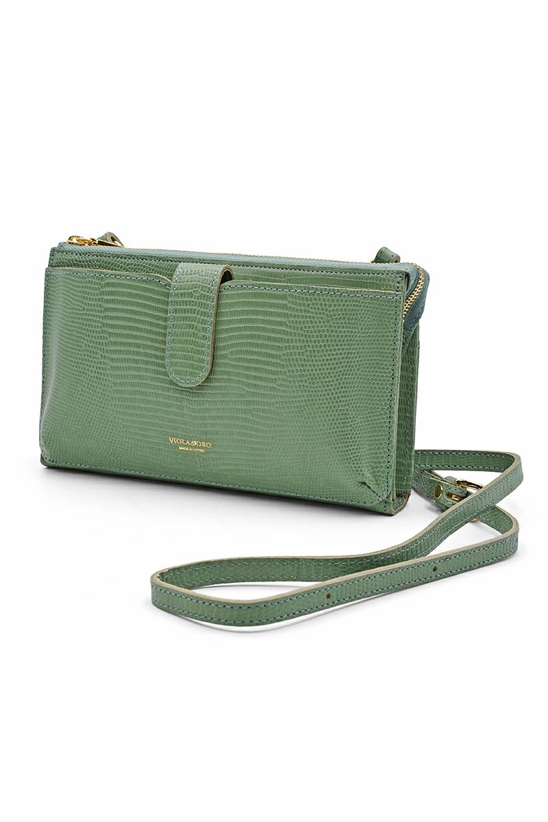 VIOLAd'ORO(ヴィオラドーロ)ADRIA リザード型押しレザー 横型スマートフォンポシェット V-1326
