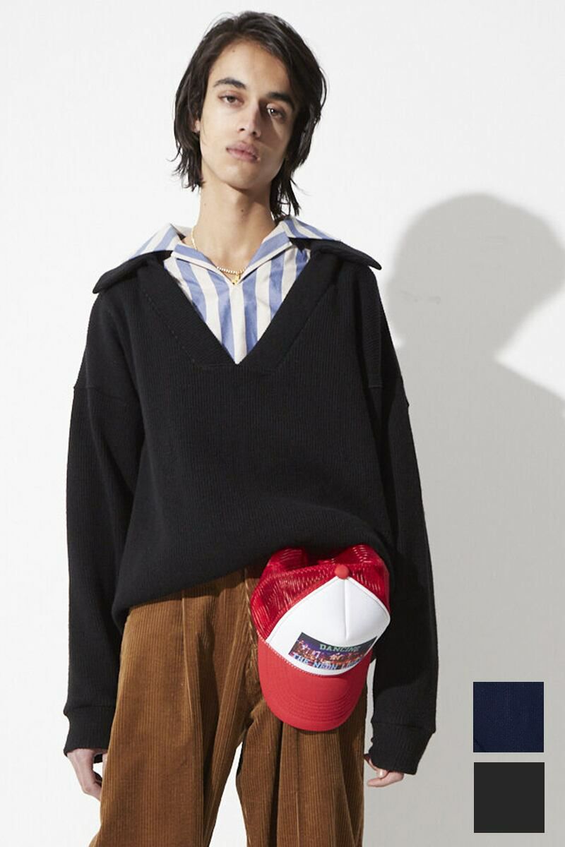 RICE NINE TEN(ライスナインテン)COLLARED V NECK SWEATER カラードVネックセーター KN-CV