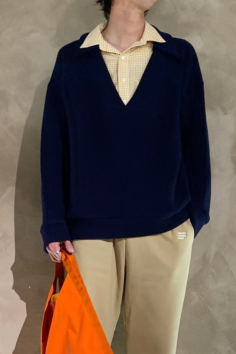 RICE NINE TEN(ライスナインテン)COLLARED V NECK SWEATER カラードVネックセーター KN-CV -10