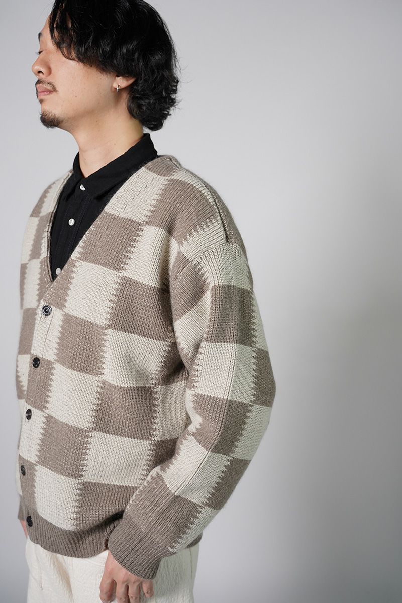 UNUSED(アンユーズド)Checkered flag cardigan　チェッカーフラッグVネックカーディガン US2364 -2