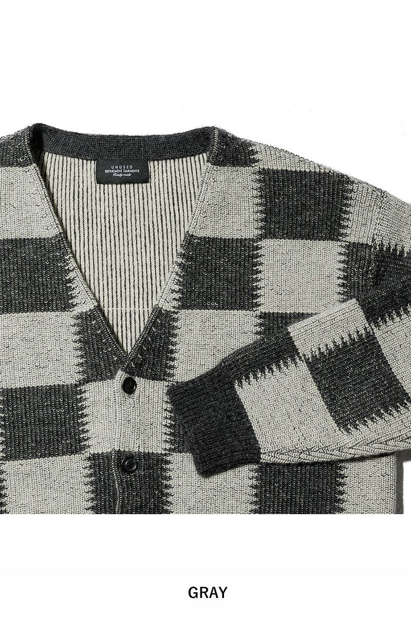 UNUSED(アンユーズド)Checkered flag cardigan　チェッカーフラッグVネックカーディガン US2364 -14