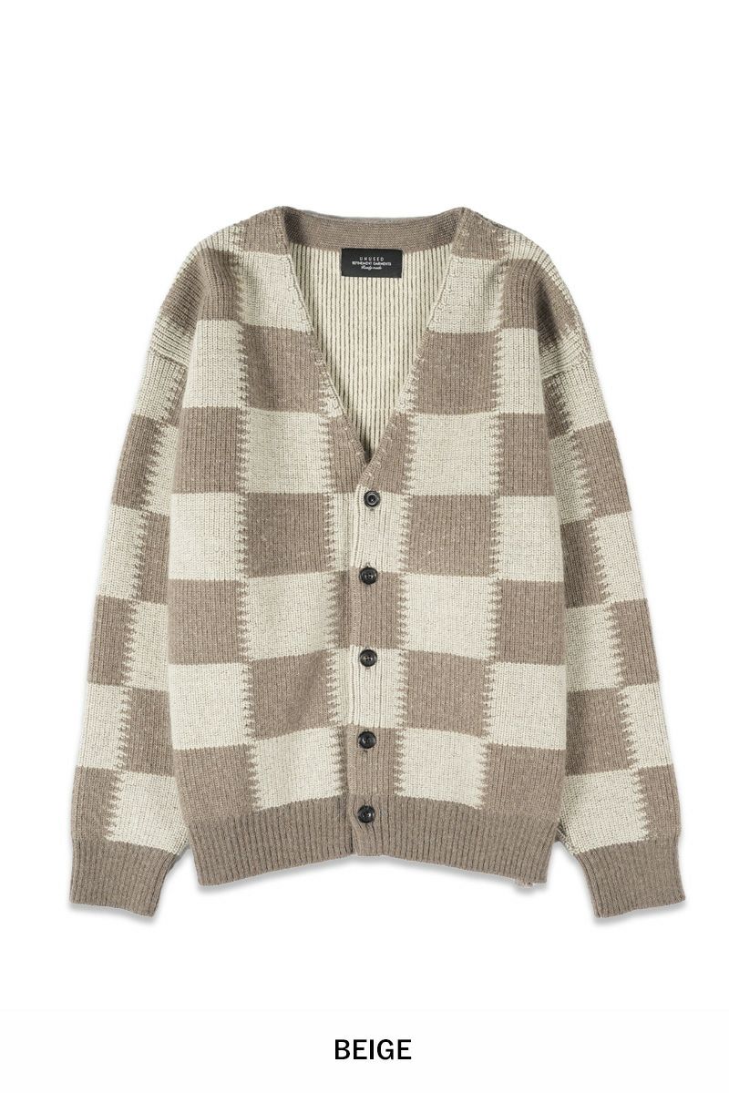 UNUSED(アンユーズド)Checkered flag cardigan　チェッカーフラッグVネックカーディガン US2364 -16