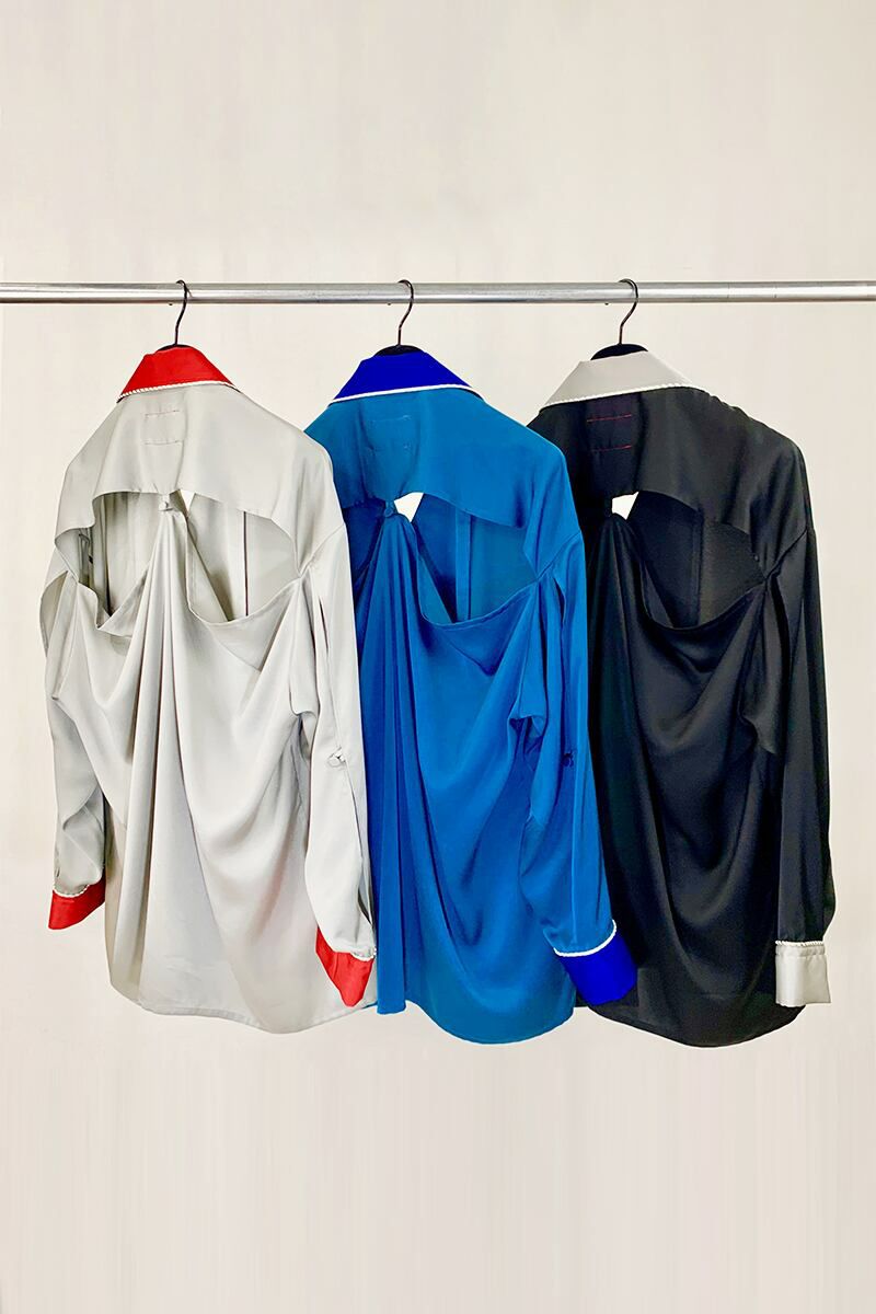 SYU.HOMME FEMM(シュウ オム フェム)Hang-out Pajama shirts -Black / GreenBlue- H21SS-08 -1