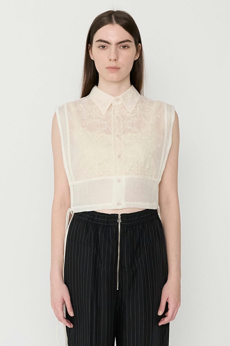 JANE SMITH(ジェーンスミス)LINEN MESH EMBROIDERY SHIRT BIBS リネンメッシュ刺繍シャツ 24SSH-#238S