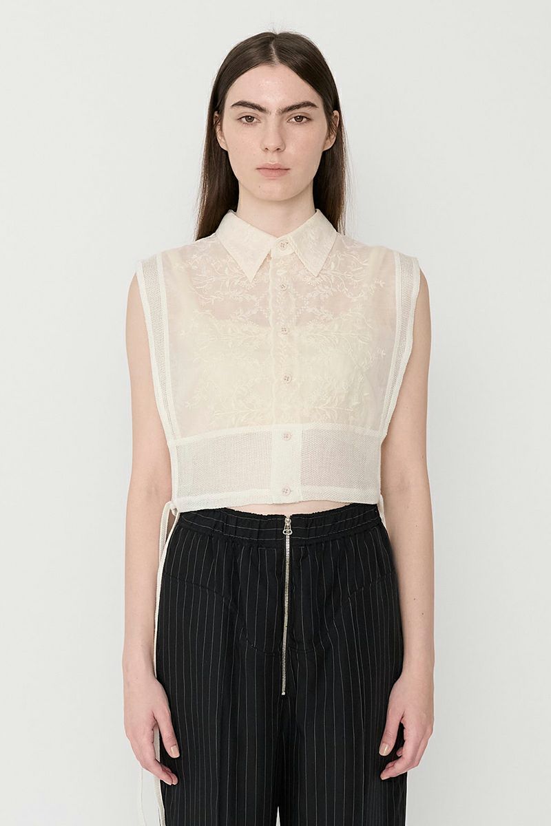 JANE SMITH(ジェーンスミス)LINEN MESH EMBROIDERY SHIRT BIBS リネンメッシュ刺繍シャツ 24SSH-#238S -7