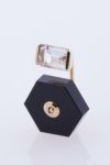 Hirotaka(ヒロタカ)Orbital White Topaz with Onyx Backing Pierced Earring オービタルホワイトトパーズオニキスピアス - Yellow Gold