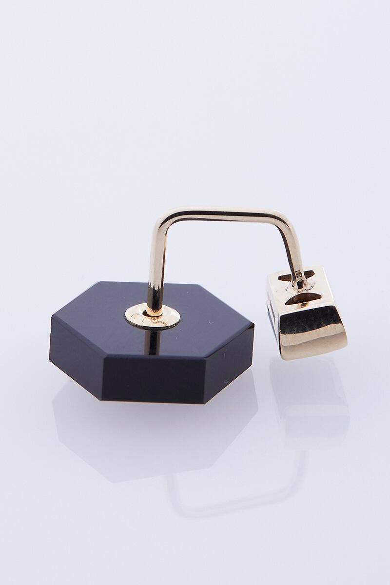 Hirotaka(ヒロタカ)Orbital White Topaz with Onyx Backing Pierced Earring オービタルホワイトトパーズオニキスピアス - Yellow Gold -1