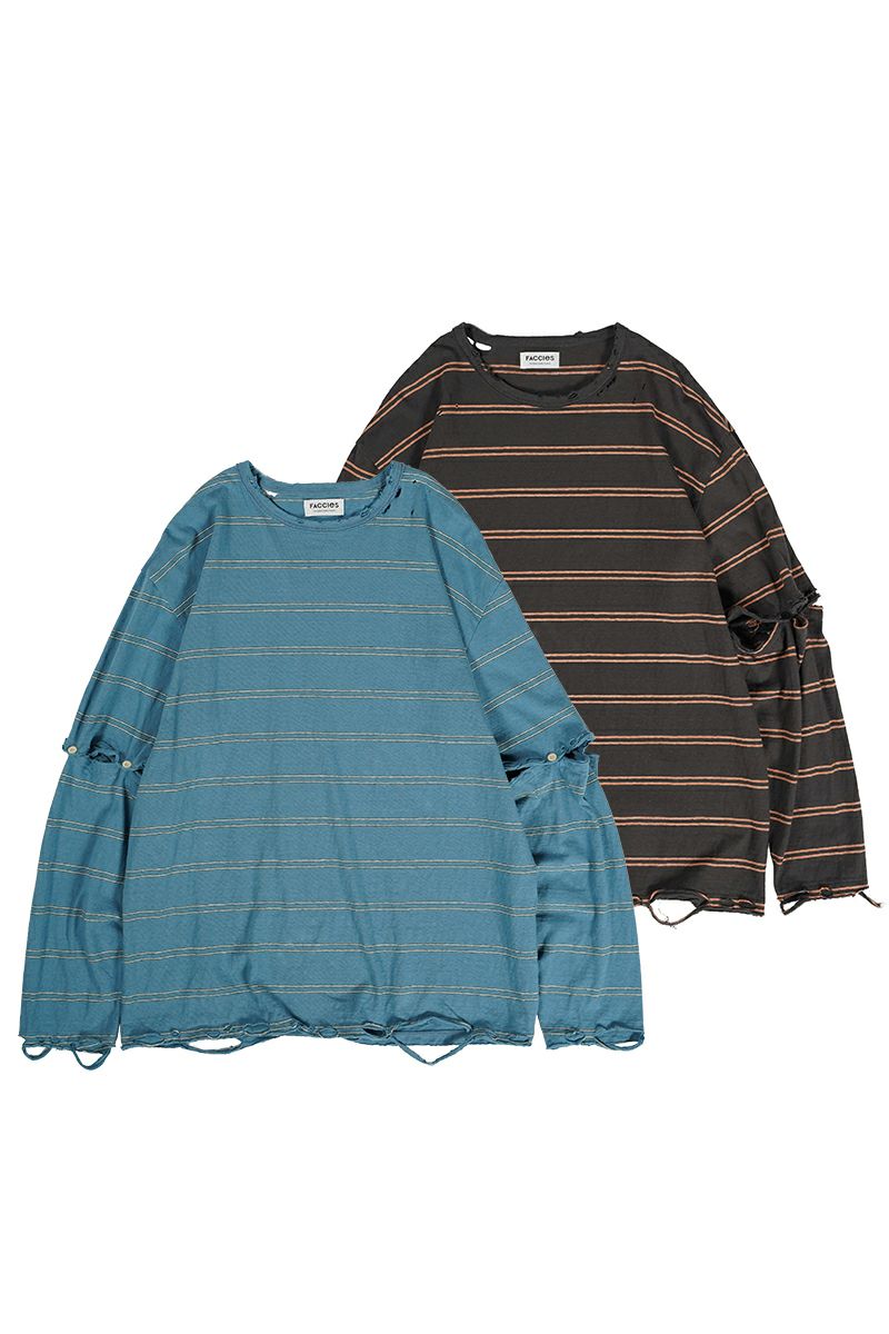 FACCIES(ファッチーズ)VINTAGE DAMAGE BD LS ヴィンテージダメージボーダー長袖カットソー F24S02003-2