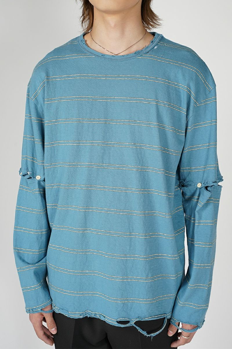 FACCIES(ファッチーズ)VINTAGE DAMAGE BD LS ヴィンテージダメージボーダー長袖カットソー F24S02003-2 -1