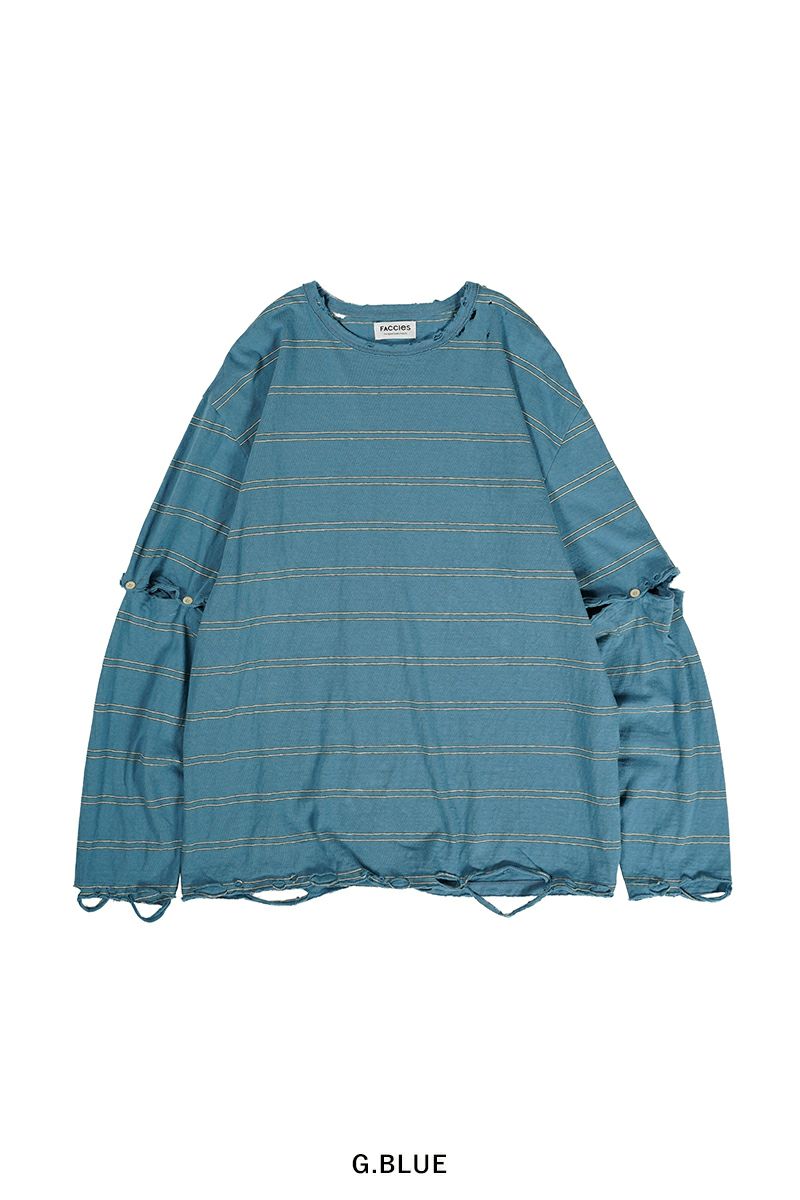 FACCIES(ファッチーズ)VINTAGE DAMAGE BD LS ヴィンテージダメージボーダー長袖カットソー F24S02003-2 -25