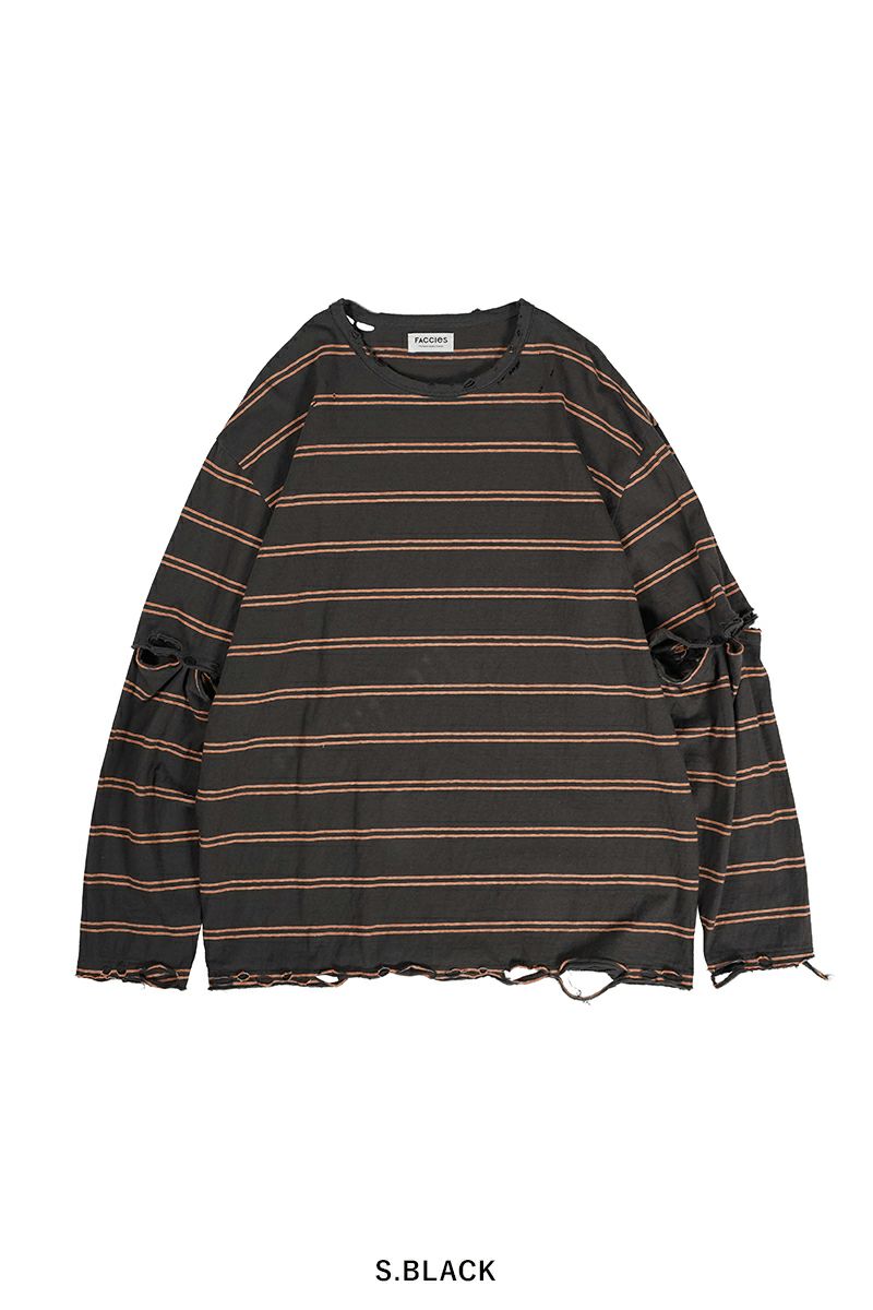 FACCIES(ファッチーズ)VINTAGE DAMAGE BD LS ヴィンテージダメージボーダー長袖カットソー F24S02003-2 -26