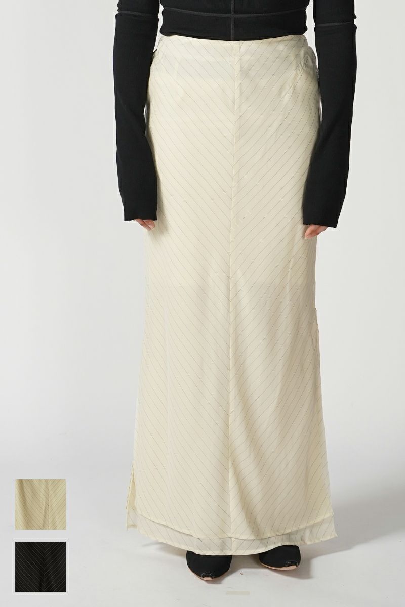 JANE SMITH(ジェーンスミス)WASHED CUPRO STRIPE LONG SKIRT ウォッシュドキュプラストライプ長袖スカート 24SSK-#306L