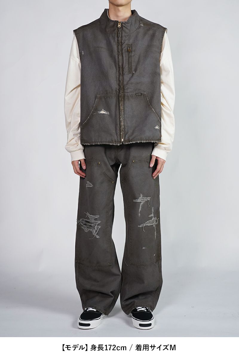 【KAMIYA】 BORO Duck Vest グレー　カミヤ KAMIYA - ボロダックベスト - BORO Duck Vest GREY | ADDICT WEB