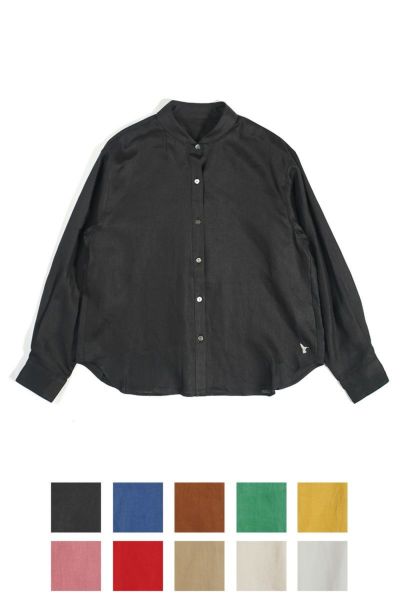 humming bird 厚手フレンチリネンボトルネックタックブラウス　ブラック humming bird 厚手フレンチリネンボトルネックタックブラウス