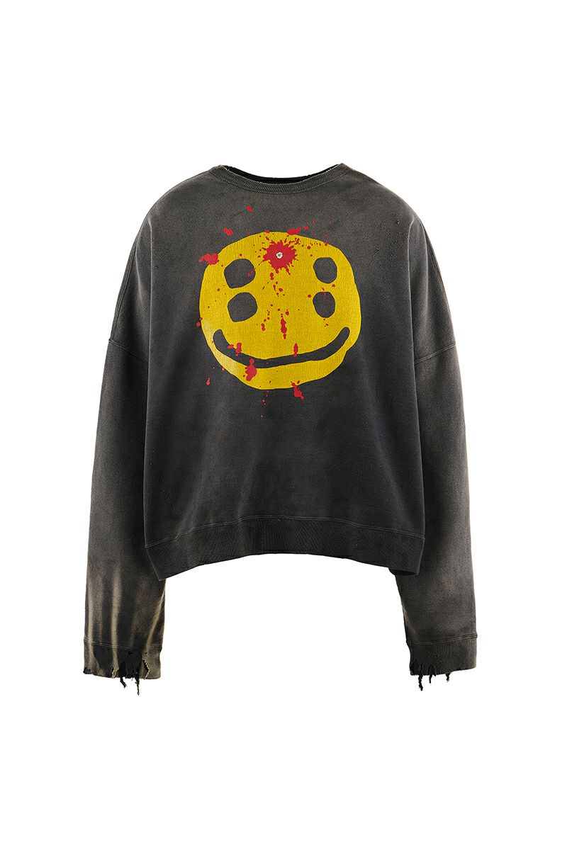 SAINT Mxxxxxx(セントマイケル)SM-YS1-0000-C06 / CP_CREW SWT / SMILE / BLACK クルーネックスウェット