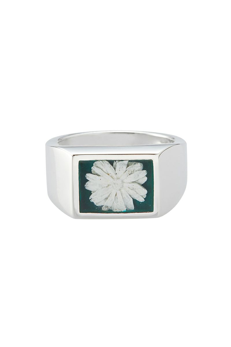 XOLO(ショロ)Signet Ring with Forest Green Flower シグネットリングウィズフォレストグリーンフラワー XOR099