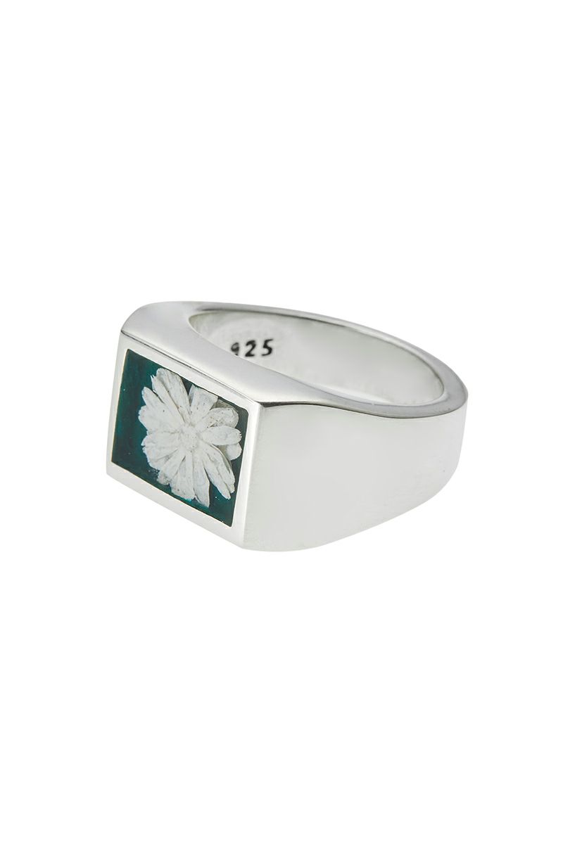 XOLO(ショロ)Signet Ring with Forest Green Flower シグネットリングウィズフォレストグリーンフラワー XOR099 -1