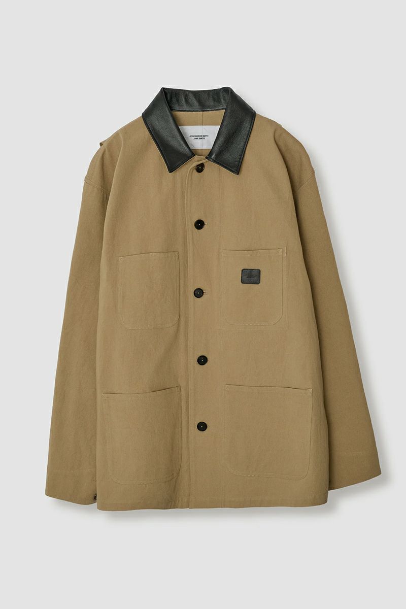 JANE SMITH(ジェーンスミス)LEATHER COLLAR COTTON CHINO CLOTH COVERALL レザーカラーコットンチノクロスカバーオール 25SJK-#605S -4