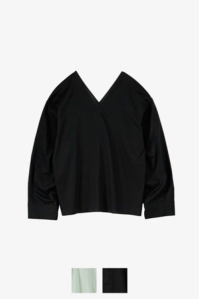 Graphpaper(グラフペーパー)Silicon Lawn V-Neck Blouse シリコンローンVネックブラウス GL251-60295