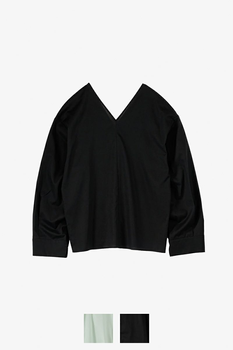 Graphpaper(グラフペーパー)Silicon Lawn V-Neck Blouse シリコンローンVネックブラウス GL251-60295