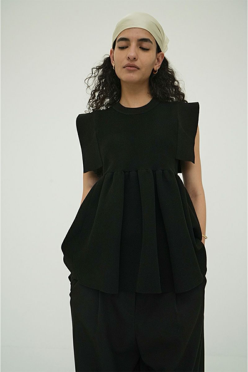 CLANE(クラネ)SQUARE SLEEVE GATHER KNIT TOPS スクエアスリーブギャザーニットトップス 18106-2132 -1