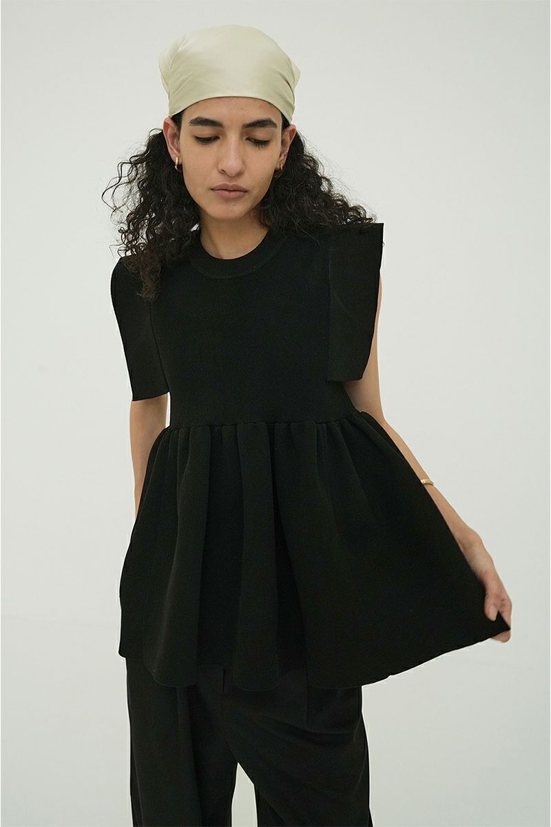 CLANE SQUARE SELEECE KNIT ONEPIECE ネイビー CLANE - スクエア スリーブ ニット トップス - SQUARE SLEEVE