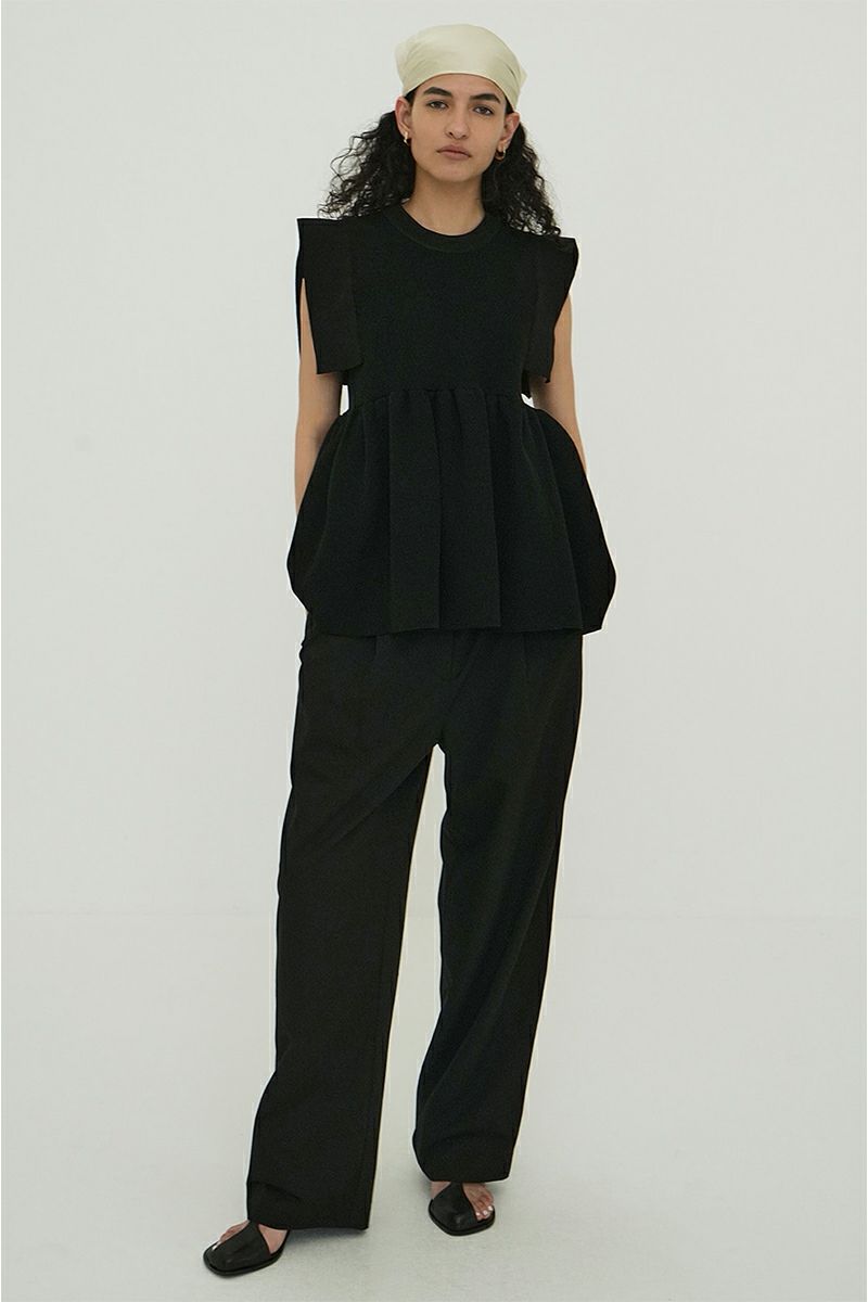【CLANE】 SQUARE SLEEVE GATHER KNIT TOPS CLANE - 【25SS】 SQUARE SLEEVE GATHER KNIT TOPS - BLACK
