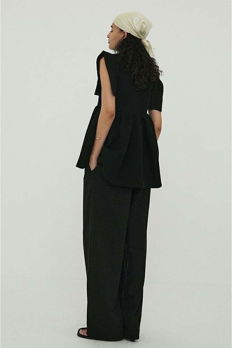 【CLANE】 SQUARE SLEEVE GATHER KNIT TOPS CLANE - 【25SS】 SQUARE SLEEVE GATHER KNIT TOPS - BLACK