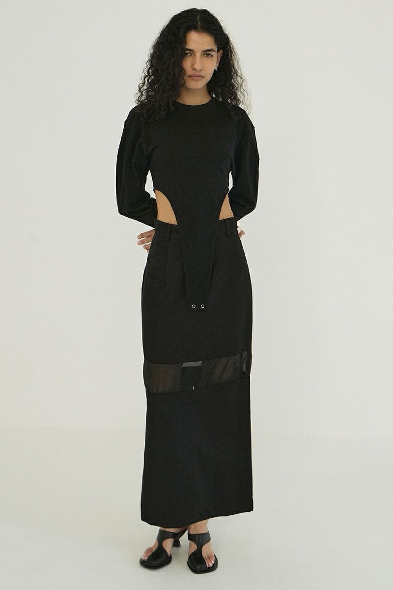 CLANE(クラネ)SHEER SWITCHING STRAIGHT SKIRT シアースイッチングストレートスカート 18109-6052 -1