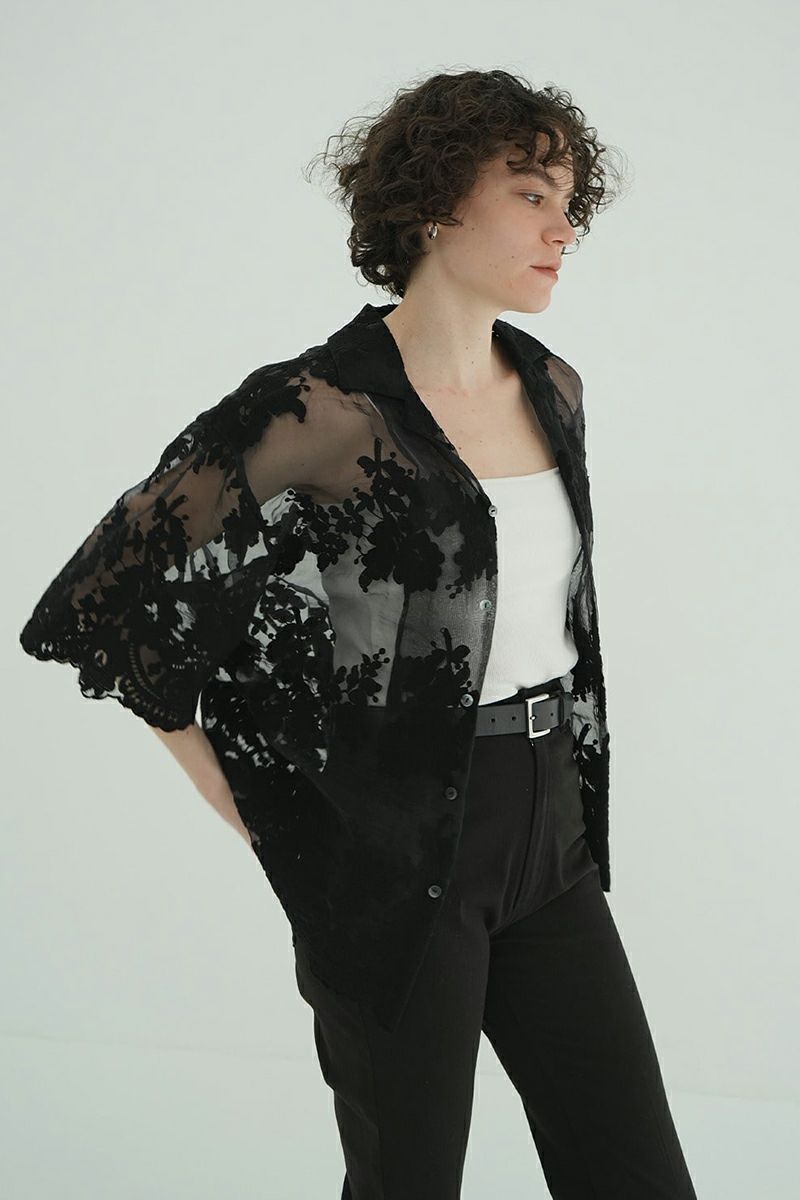 CLANE(クラネ) SHEER FROWER LACE SHIRTS シアーフラワーレースシャツ 18122-4162