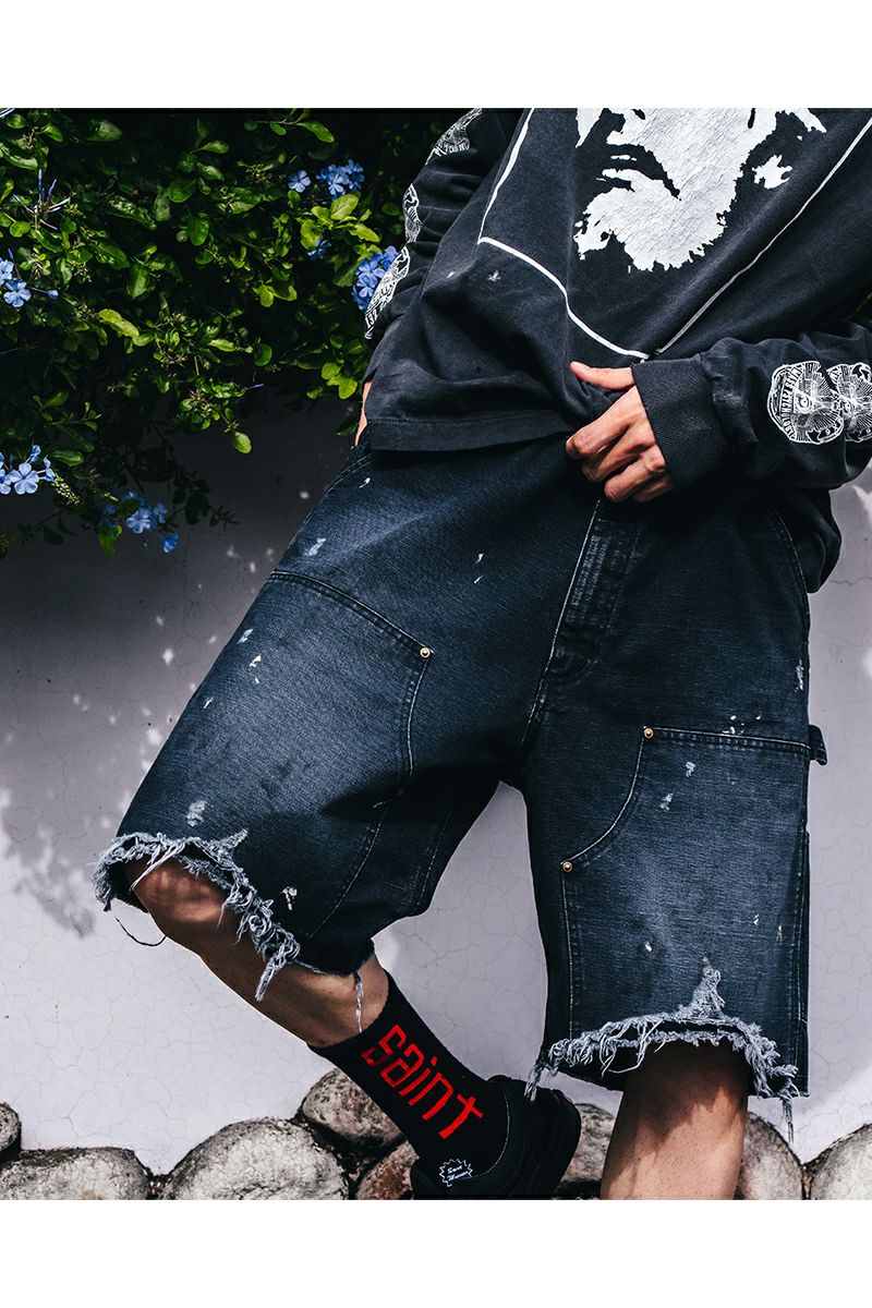 SAINT Mxxxxxx(セントマイケル) SM-HR8-0000-071 / DOUBLE KNEE SHORTS / BLACK ダブルニーショーツブラック