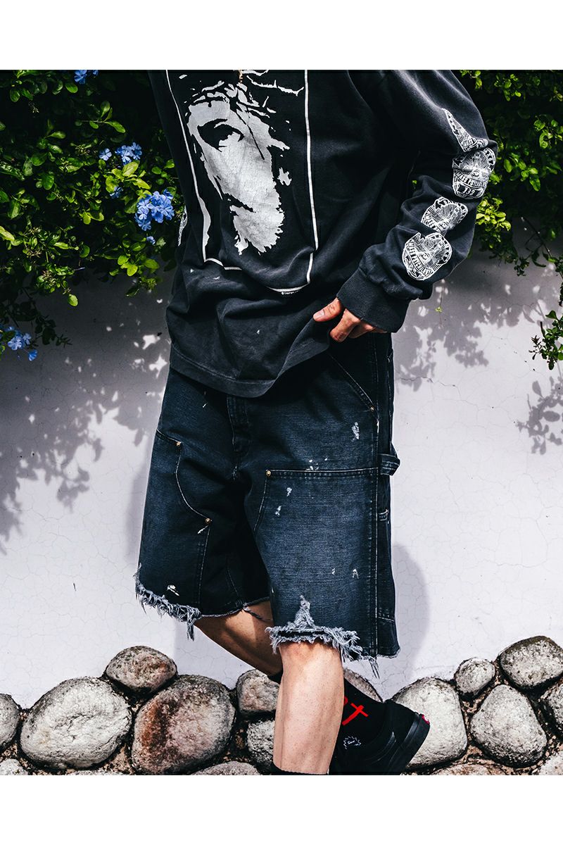 SAINT Mxxxxxx(セントマイケル) SM-HR8-0000-071 / DOUBLE KNEE SHORTS / BLACK ダブルニーショーツブラック