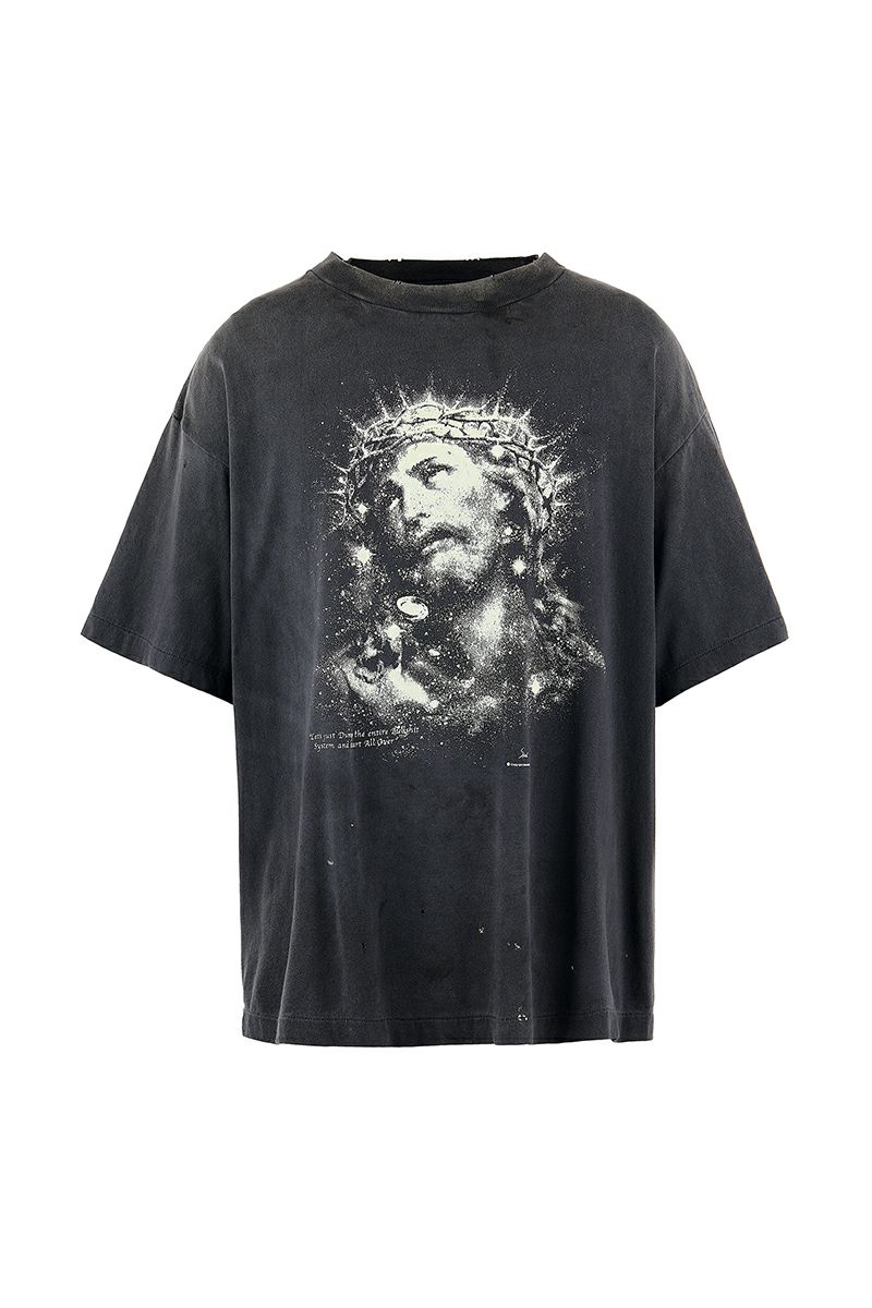 SAINT Mxxxxxx(セントマイケル)；SM-HR8-0000-016 / SS TEE / JESUS / BLACK ジーザス半袖Tシャツ