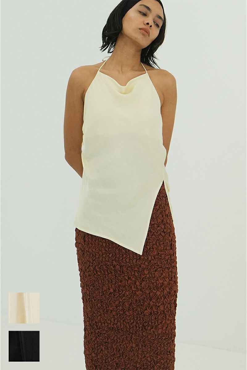CLANE(クラネ) DRAPE SATIN CAMISOLE TOPS ドレープサテンキャミソールトップス 18122-4282