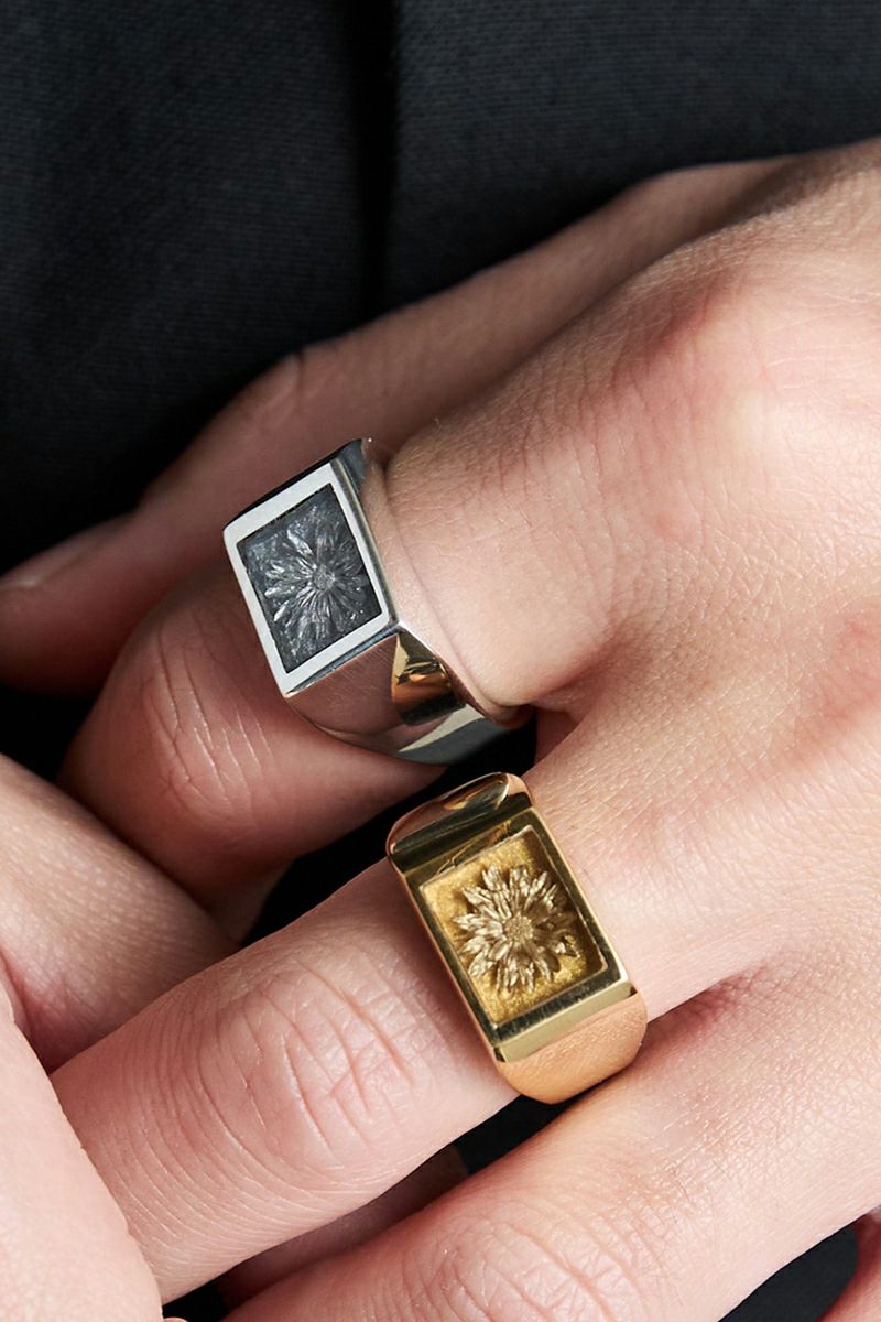 XOLO(ショロ) Signet Ring with Steel Gray Flower シグネットリングウィズスティールグレーフラワー XOR117