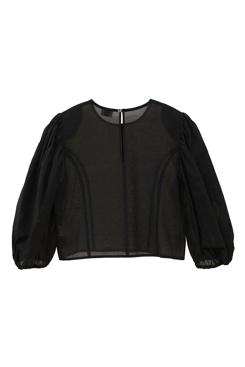 MANOF 正規商品 トップス マノフ シアー ギャザー ブラウス SHEER GATHER BLOUSE ブルー/ブラック BLUE/BLACK 2色展開 2025秋冬新作 MANOF(マノフ) | グラフペーパー,フレッシュサービス,サロモン