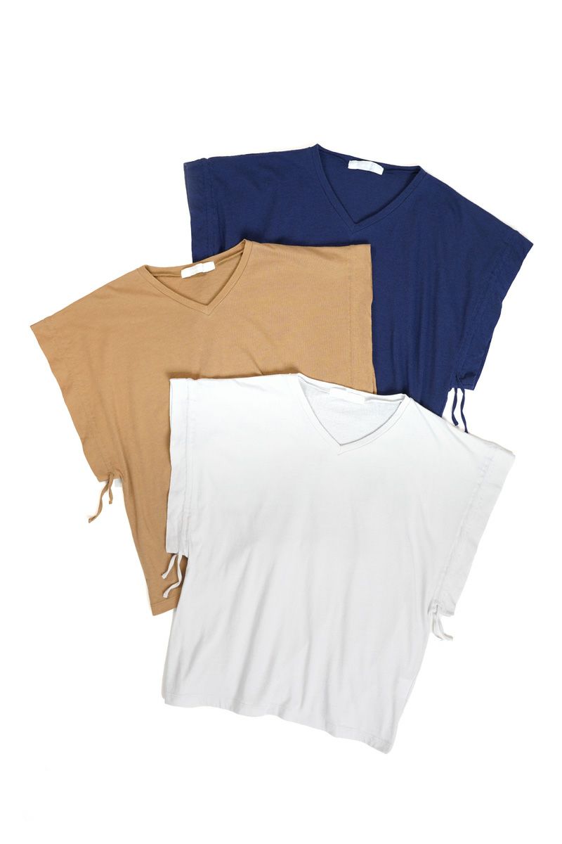 homspun(ホームスパン) 40/1フライスＶネックギャザーS/L 2WAYカットソー Tシャツ 6929