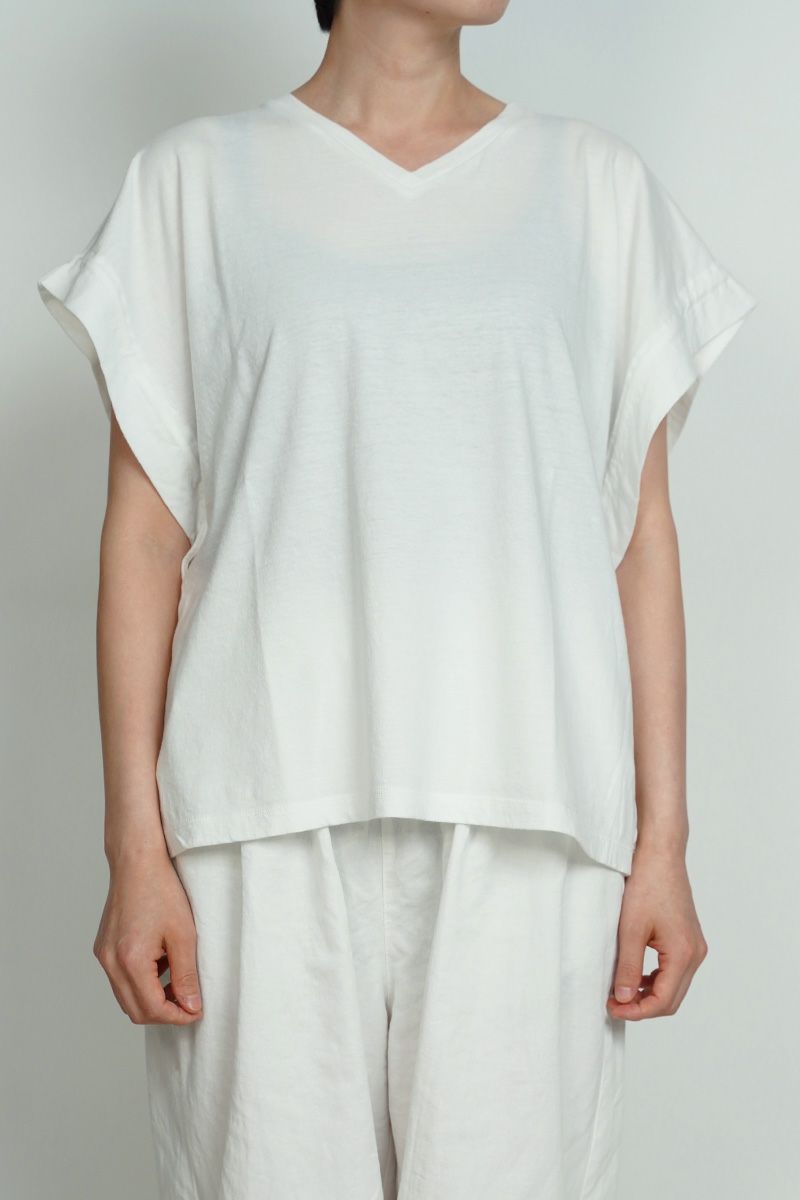 homspun(ホームスパン) 40/1フライスＶネックギャザーS/L 2WAYカットソー Tシャツ 6929