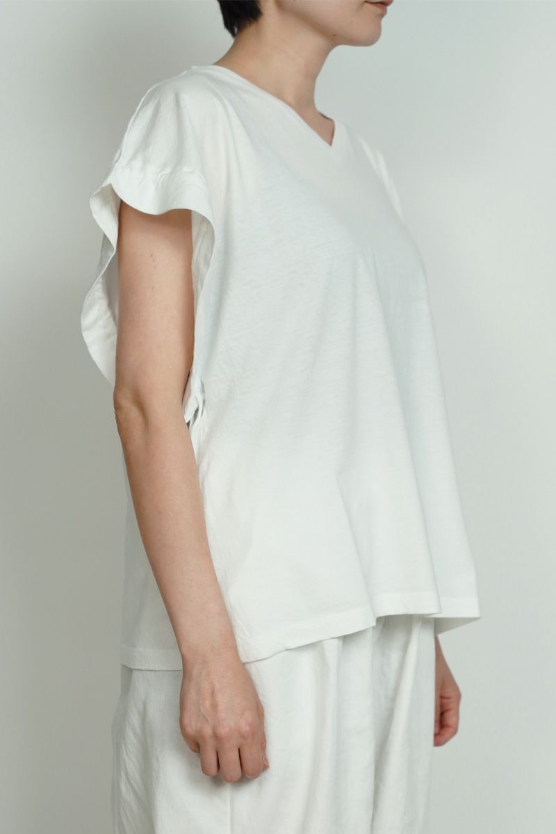 homspun(ホームスパン) 40/1フライスＶネックギャザーS/L 2WAYカットソー Tシャツ 6929