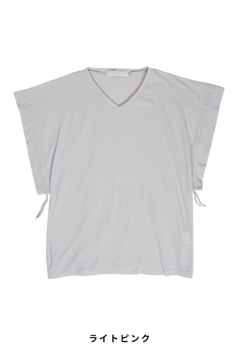 homspun(ホームスパン) 40/1フライスＶネックギャザーS/L 2WAYカットソー Tシャツ 6929