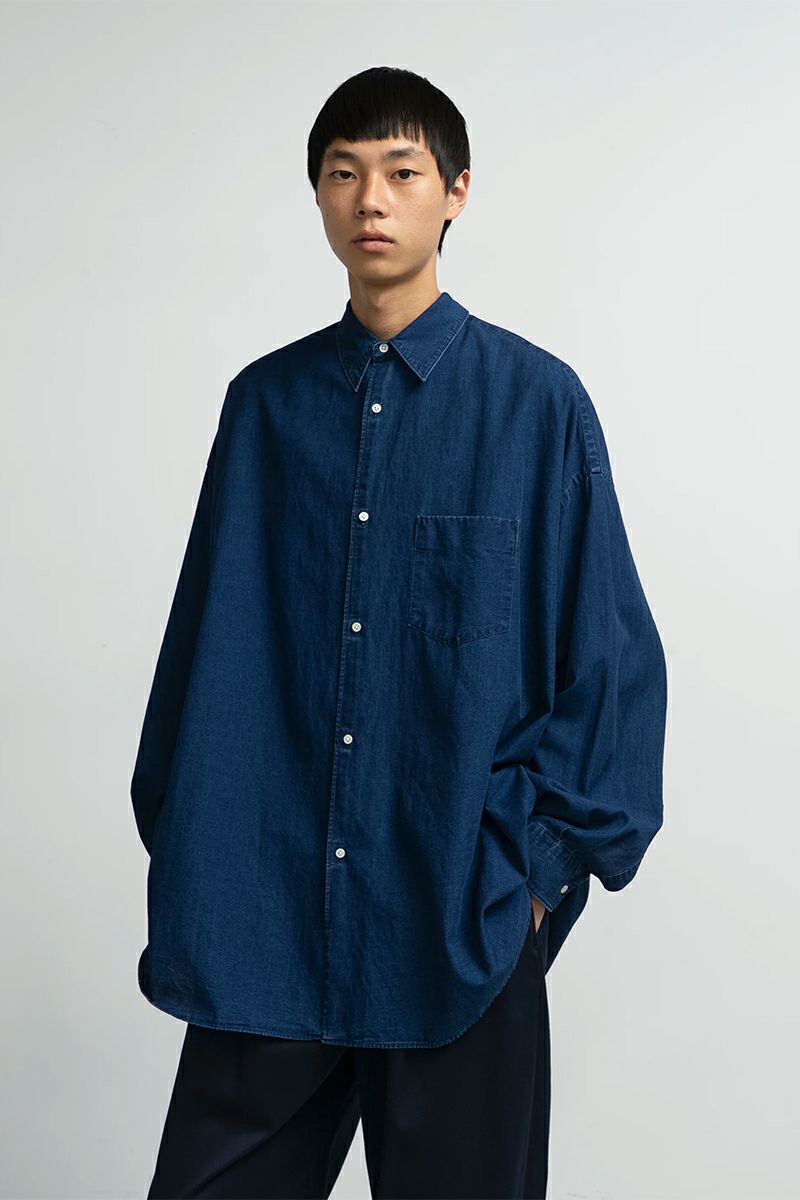 Graphpaper(グラフペーパー) SIDOGRAS Indigo Poplin L/S Oversized Regular Collar Shirt シドグラスインディゴポプリン長袖オーバーサイズレギュラーカラーシャツ GM252-50045