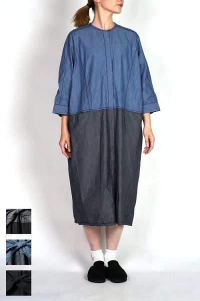 homspun(ホームスパン) ライトオンスシャンブレー　七分袖比翼ワンピース 252-1644