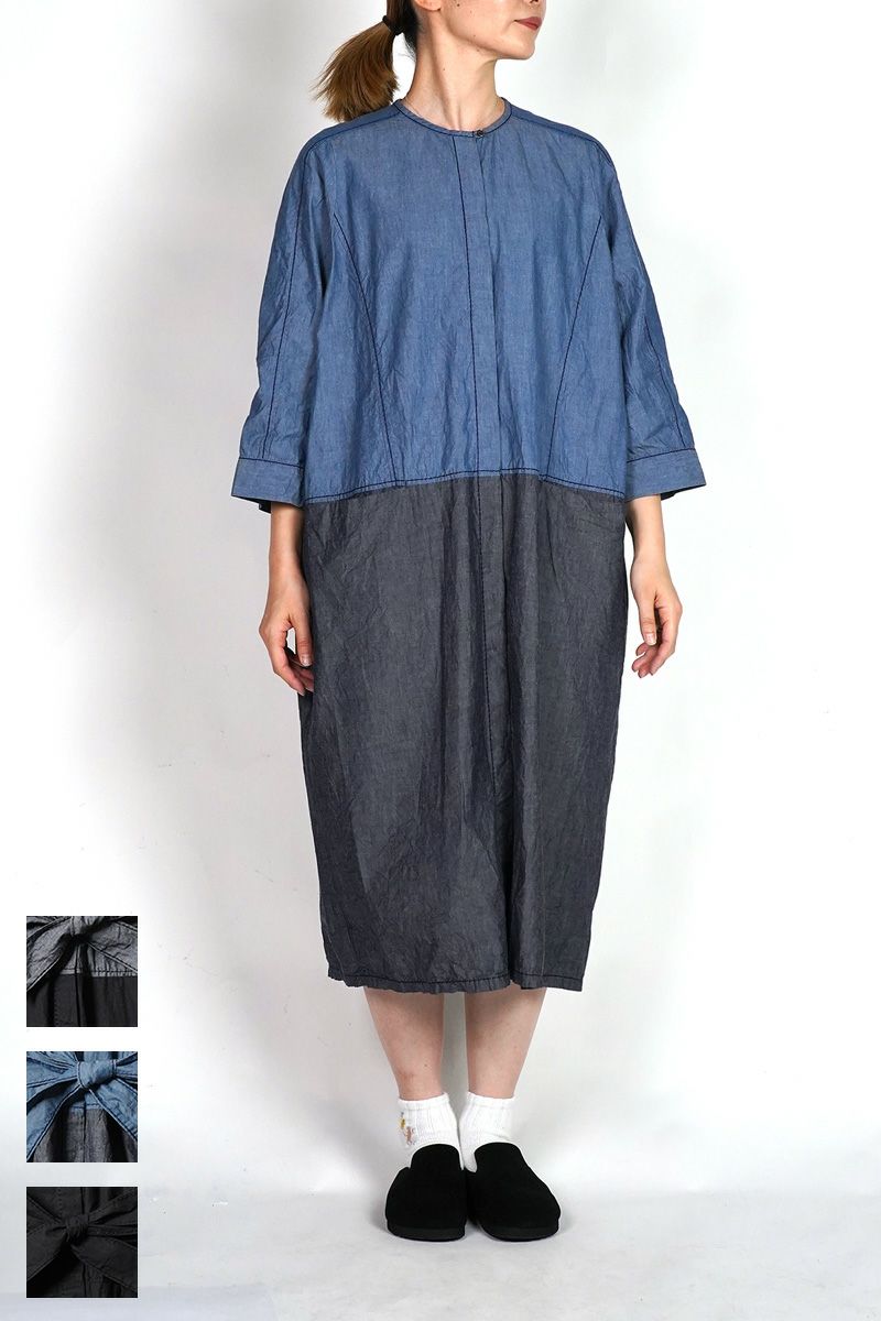 homspun(ホームスパン) ライトオンスシャンブレー　七分袖比翼ワンピース 252-1644