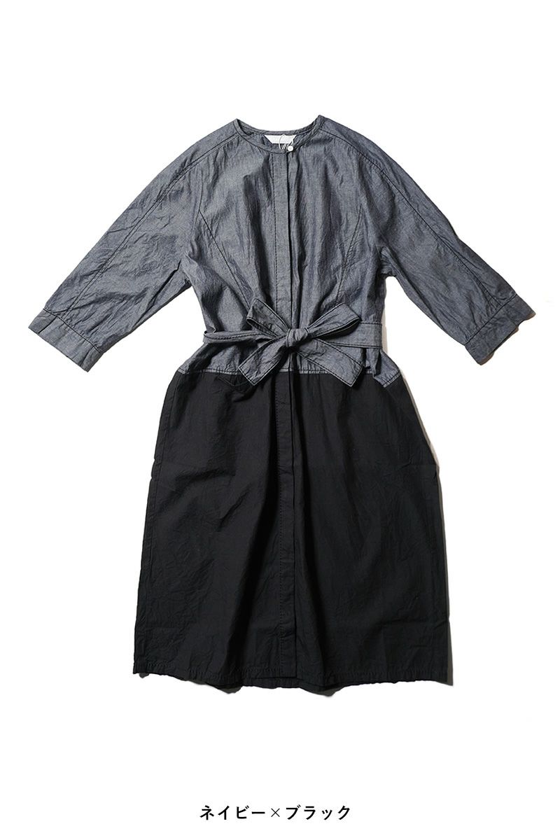 homspun(ホームスパン) ライトオンスシャンブレー　七分袖比翼ワンピース 252-1644