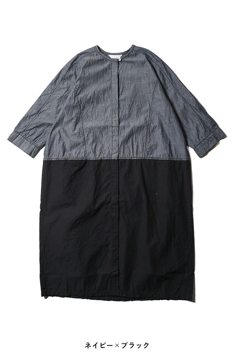 homspun(ホームスパン) ライトオンスシャンブレー　七分袖比翼ワンピース 252-1644